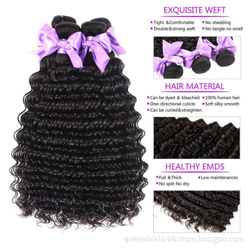 Brazilian Deep Wave Human Hair Bundles with Frontal Free Part Lace Frontal Virgin Human Hair Bundles Human Hair Extensions